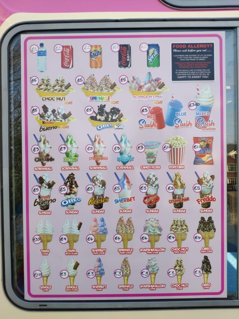 愛爾蘭雪糕車Mr. Whippy Menu